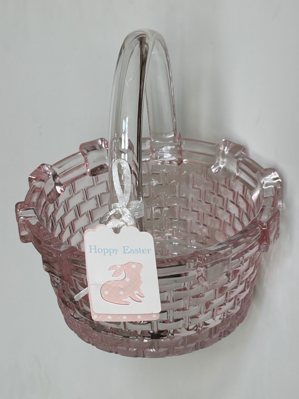 brand new Barely-Pink Clear Glass EASTER BASKET Candy Dish
